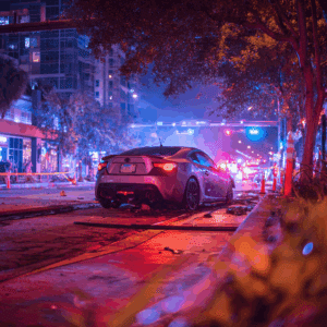 A car left stranded in the middle of a busy road after a Hit and run incident