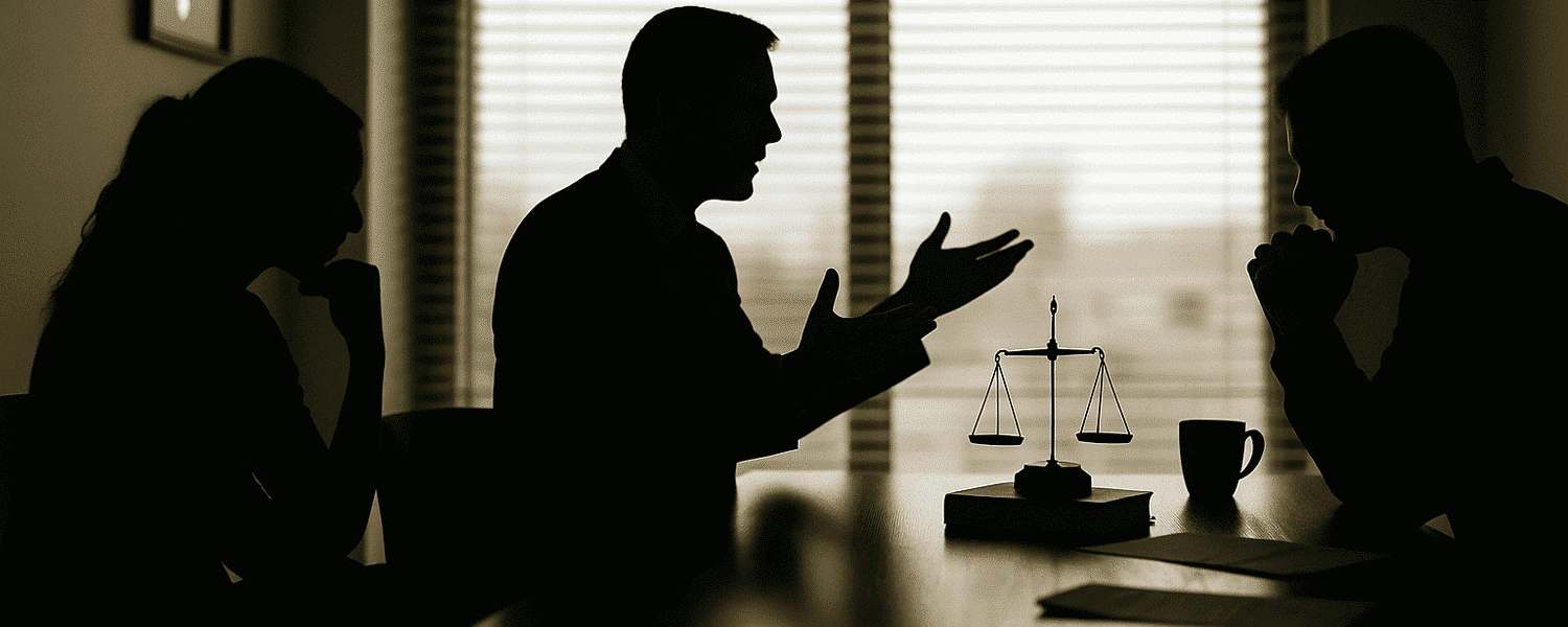 A man yelling at a lawyer.