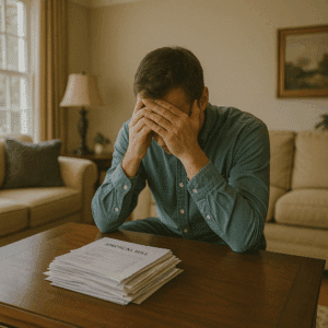 A man frustrated by the zooming medical bills