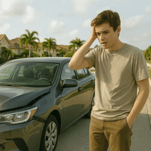 A man worried after a car accident in Florida