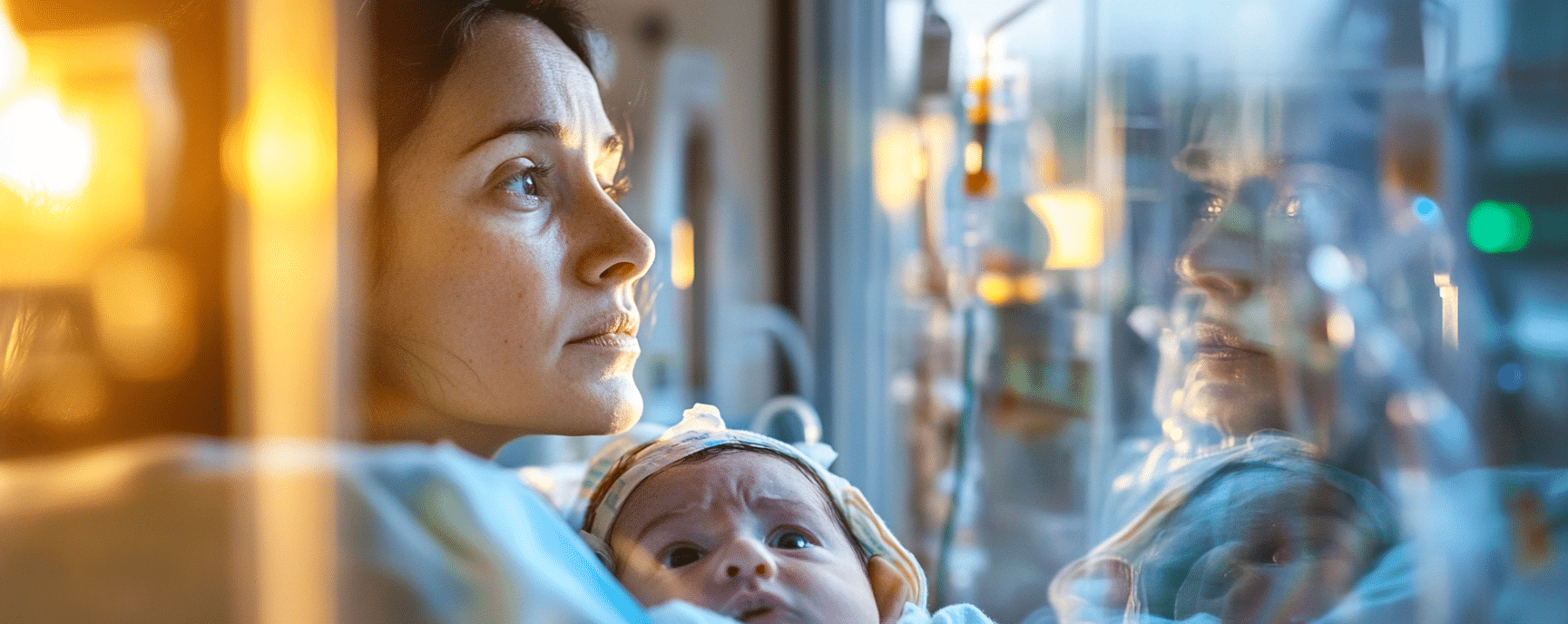mother worried about her newborn baby's birth injuries in the hospital NICU