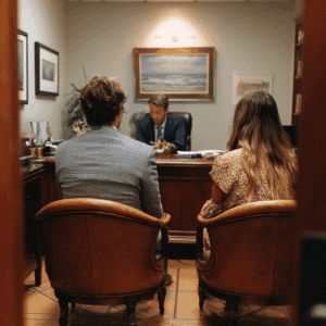 A house hunting couple with a real estate attorney
