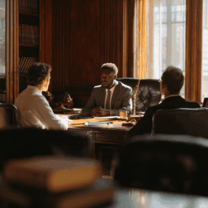 Real estate lawyer in Florida listening intently to a property dispute argument