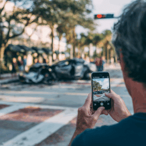 man taking a photo his car after it a car accident