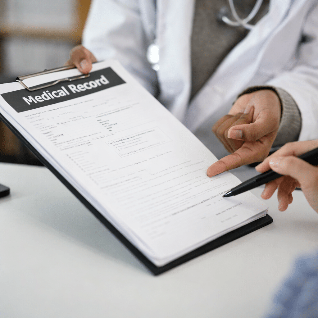 Doctor going over a medical record